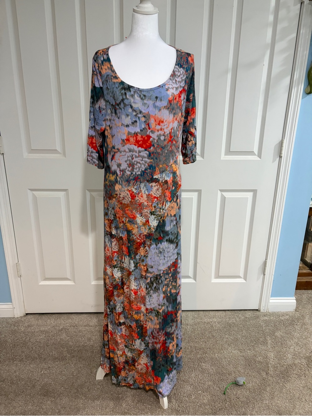 Soft Surroundings Scoop Neck Floral Maxi Dress in Red, Blue, Green